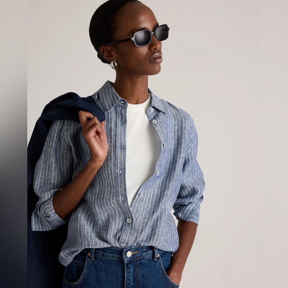 Quince Blue and White Striped Button-Down Shirt